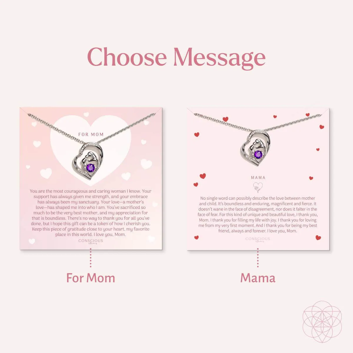 Unbreakable Bond - Mother & Child Crystal Heart Pendant with Amethyst