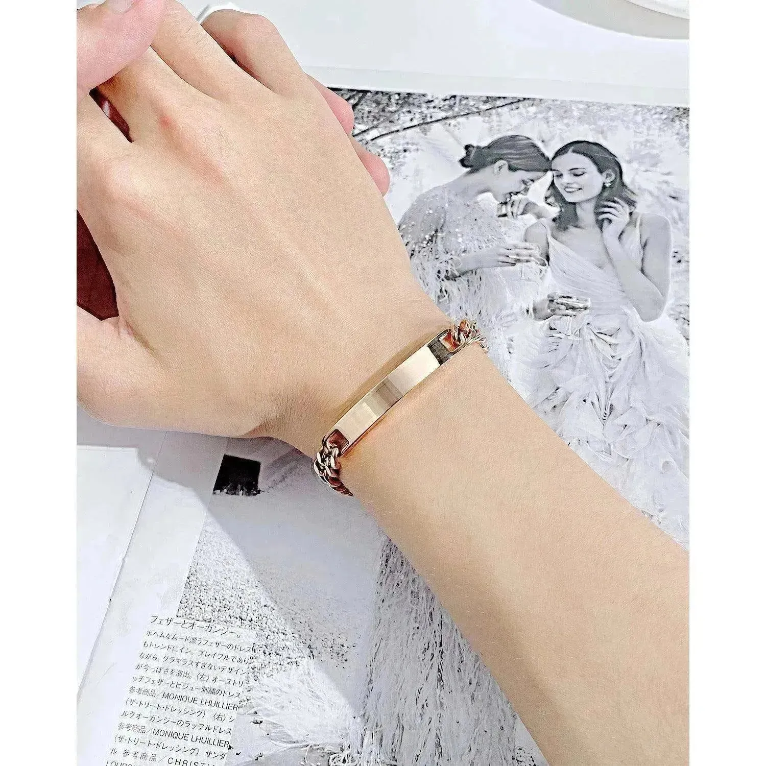 Unisex Titanium Steel Curved Plate Rose Gold Plated Bracelet