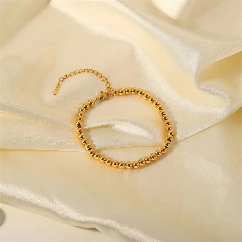 VAIGE Trendy 18K Gold PVD Waterproof Stainless Steel Bead Chain Bracelet