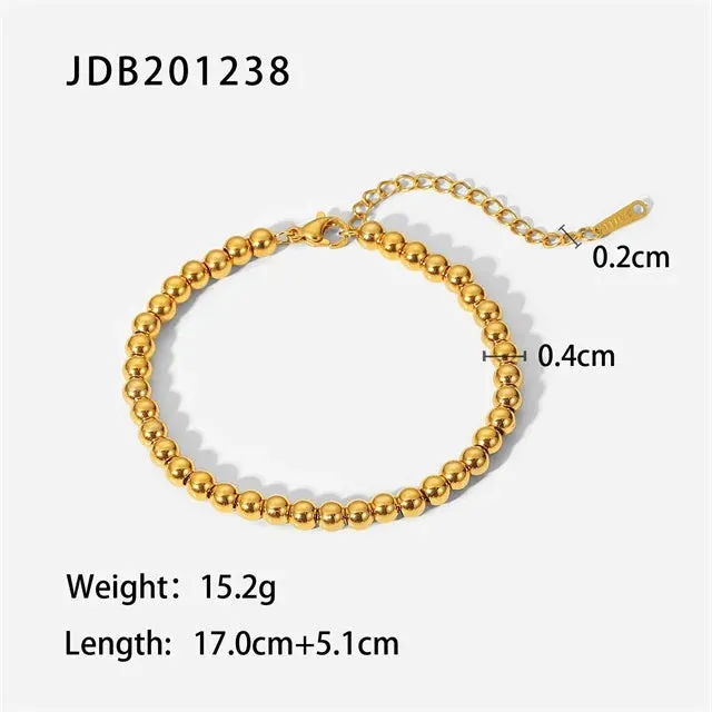 VAIGE Trendy 18K Gold PVD Waterproof Stainless Steel Bead Chain Bracelet