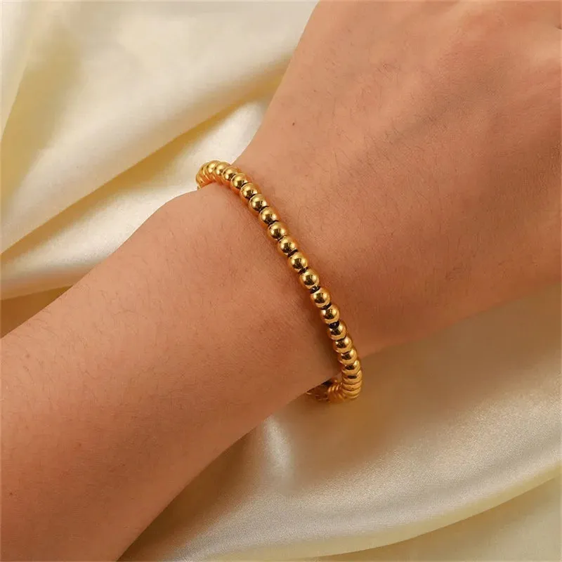 VAIGE Trendy 18K Gold PVD Waterproof Stainless Steel Bead Chain Bracelet