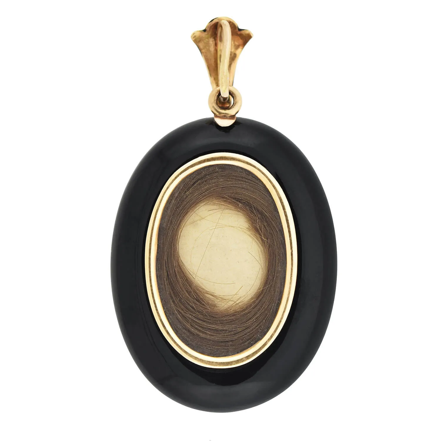 Victorian 14kt Faceted Onyx Locket with Diamond Fleur-de-Lys