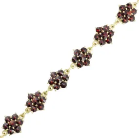 Victorian Bohemian Garnet Floral Bracelet in Sterling Silver Vermeil