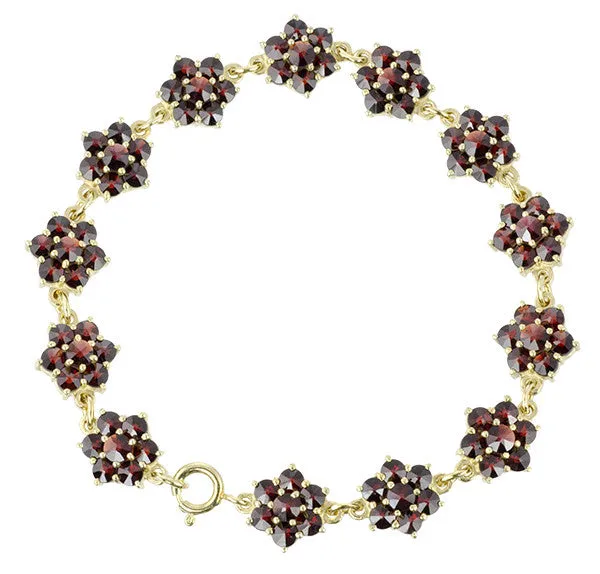 Victorian Bohemian Garnet Floral Bracelet in Sterling Silver Vermeil