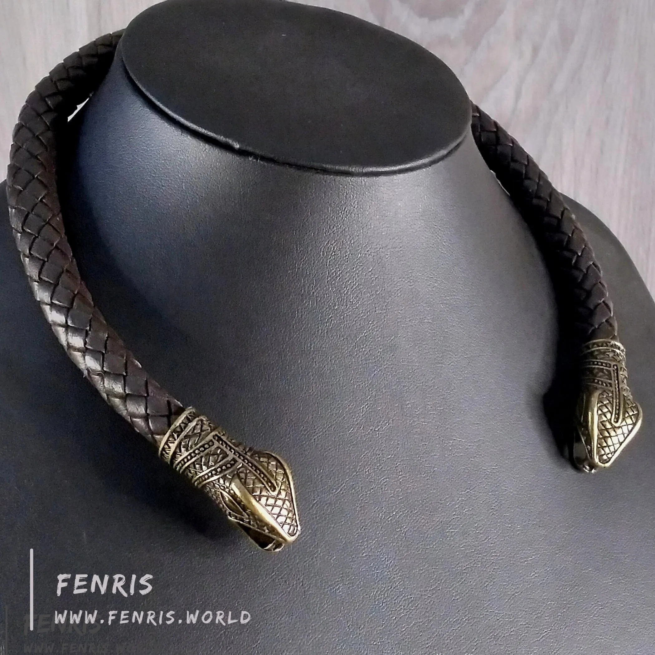 Viking Torc Bronze Snake Brown Leather | Fenris