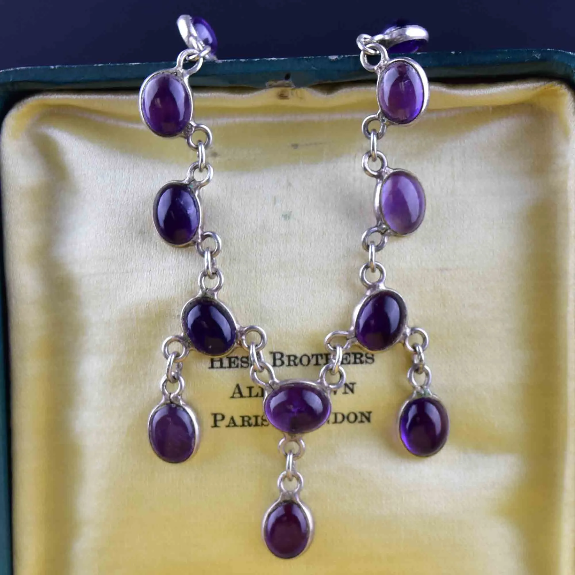 Vintage Art Deco Style Amethyst Cabochon Drop Necklace