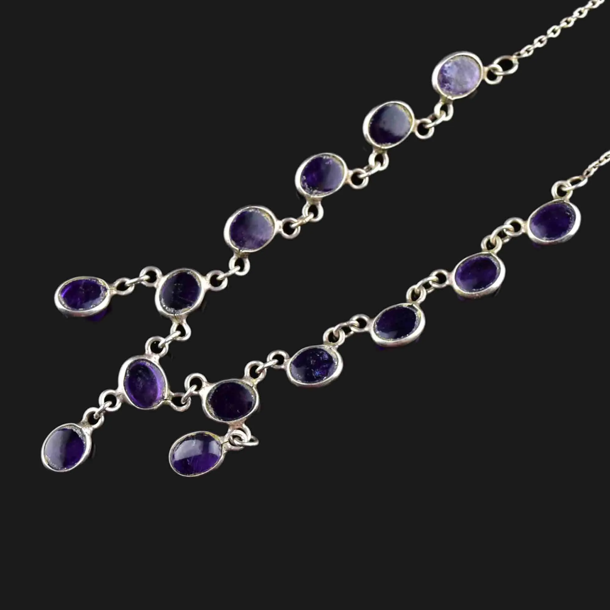 Vintage Art Deco Style Amethyst Cabochon Drop Necklace