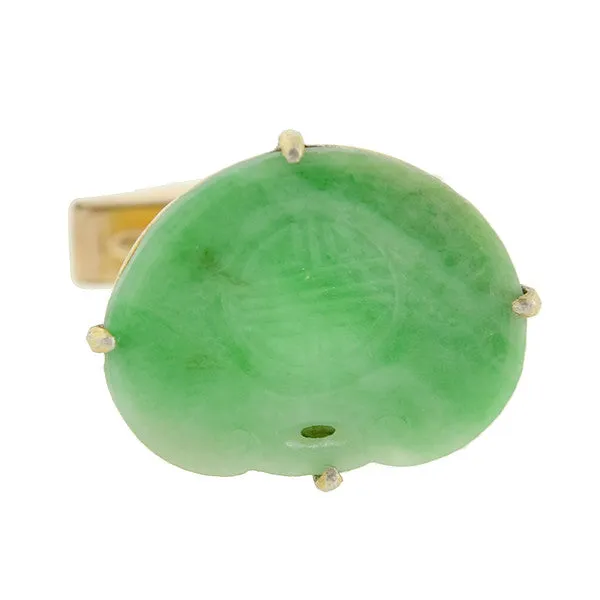 Vintage Chinese 14kt & Silver Gilt Carved Jade Cufflinks