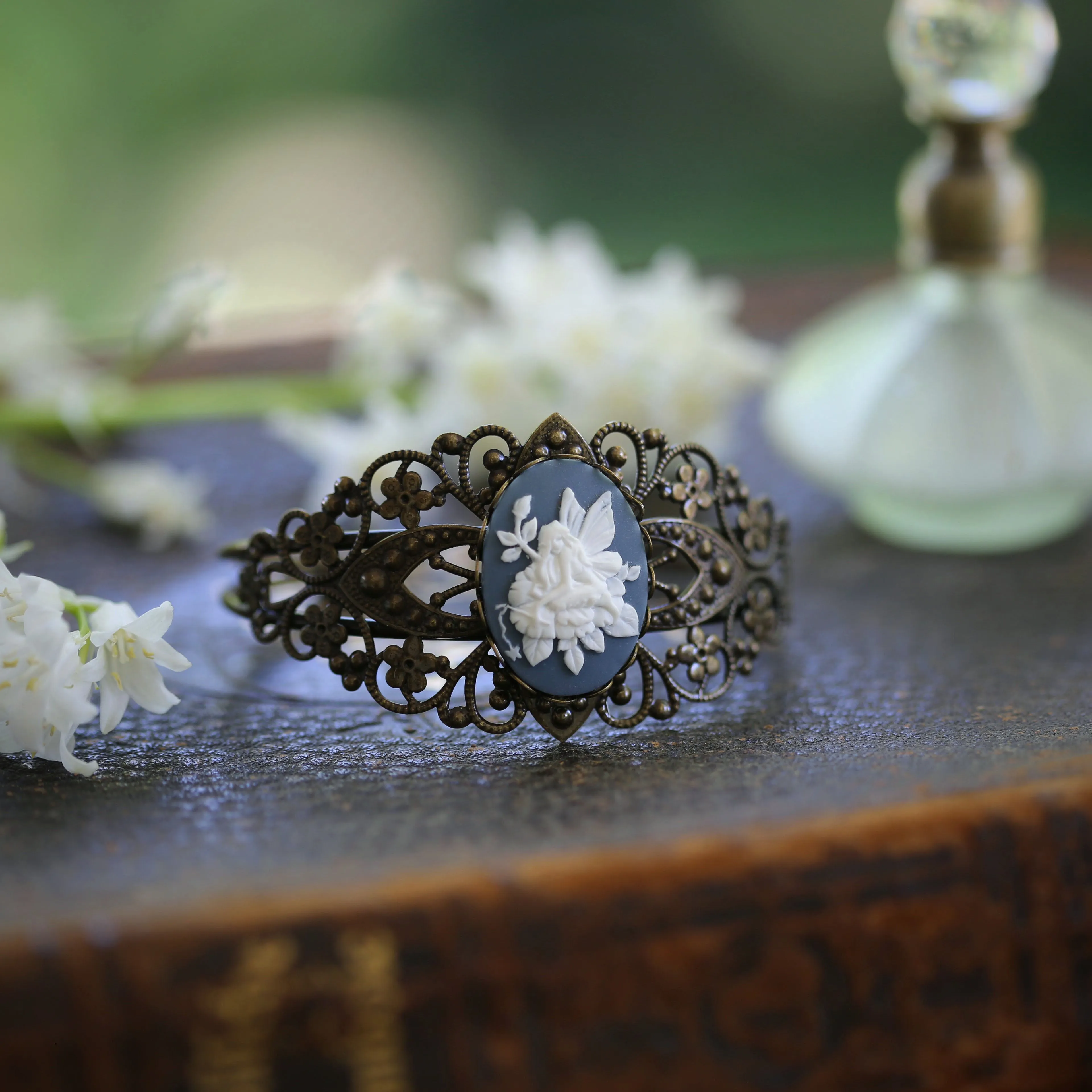 Vintage Fairy Cameo Cuff Bracelet