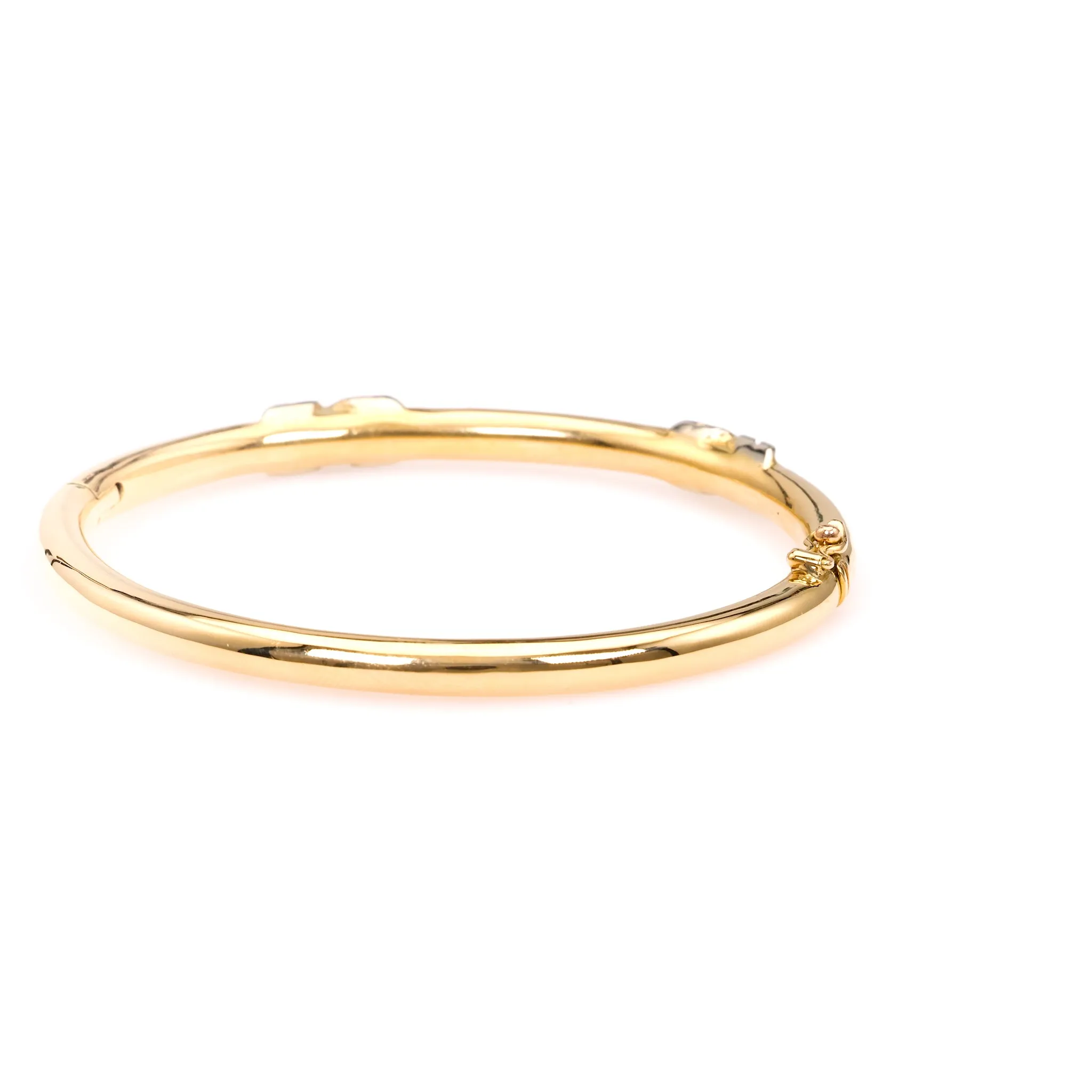 Vintage French Diamond 18k Yellow Gold Platinum Bangle