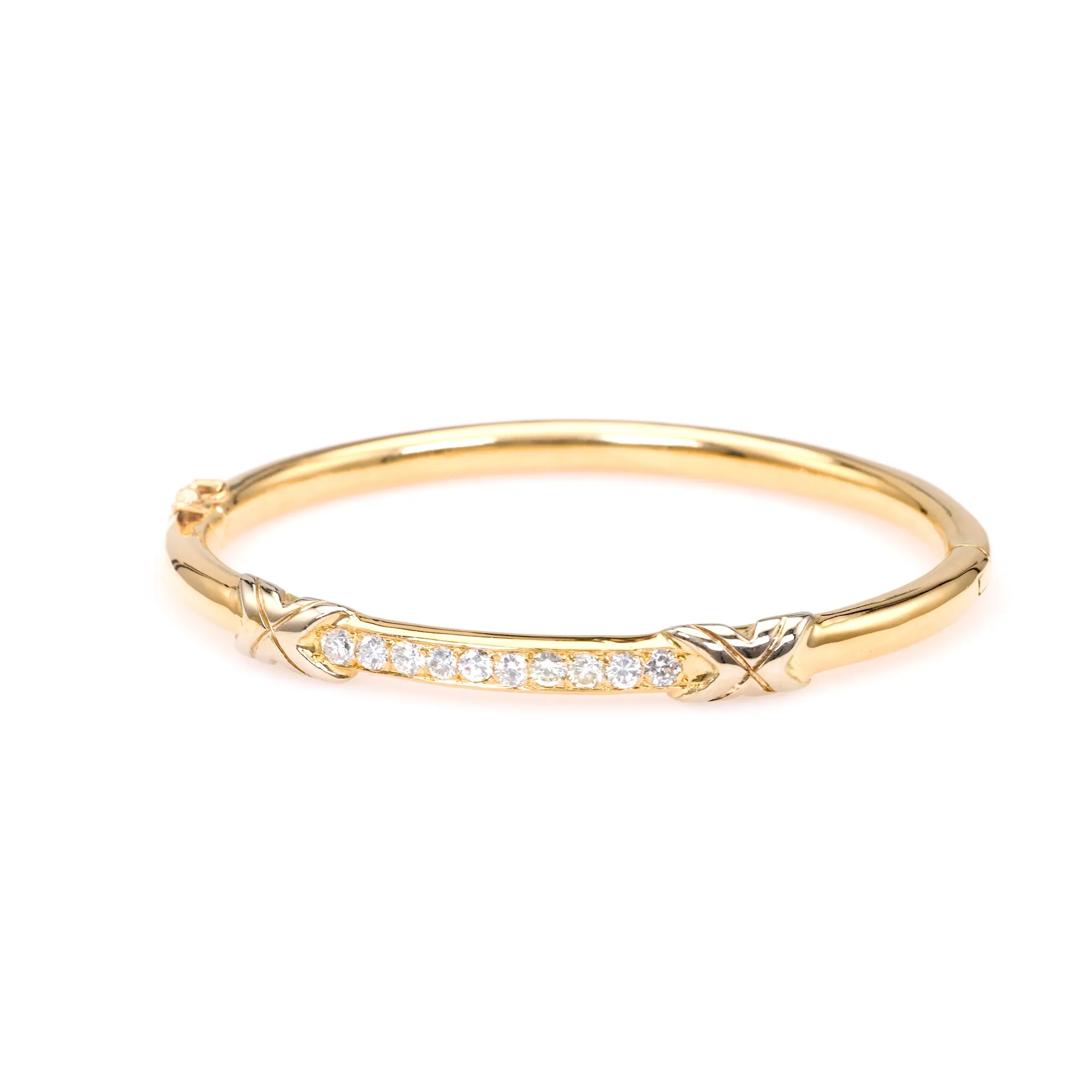 Vintage French Diamond 18k Yellow Gold Platinum Bangle