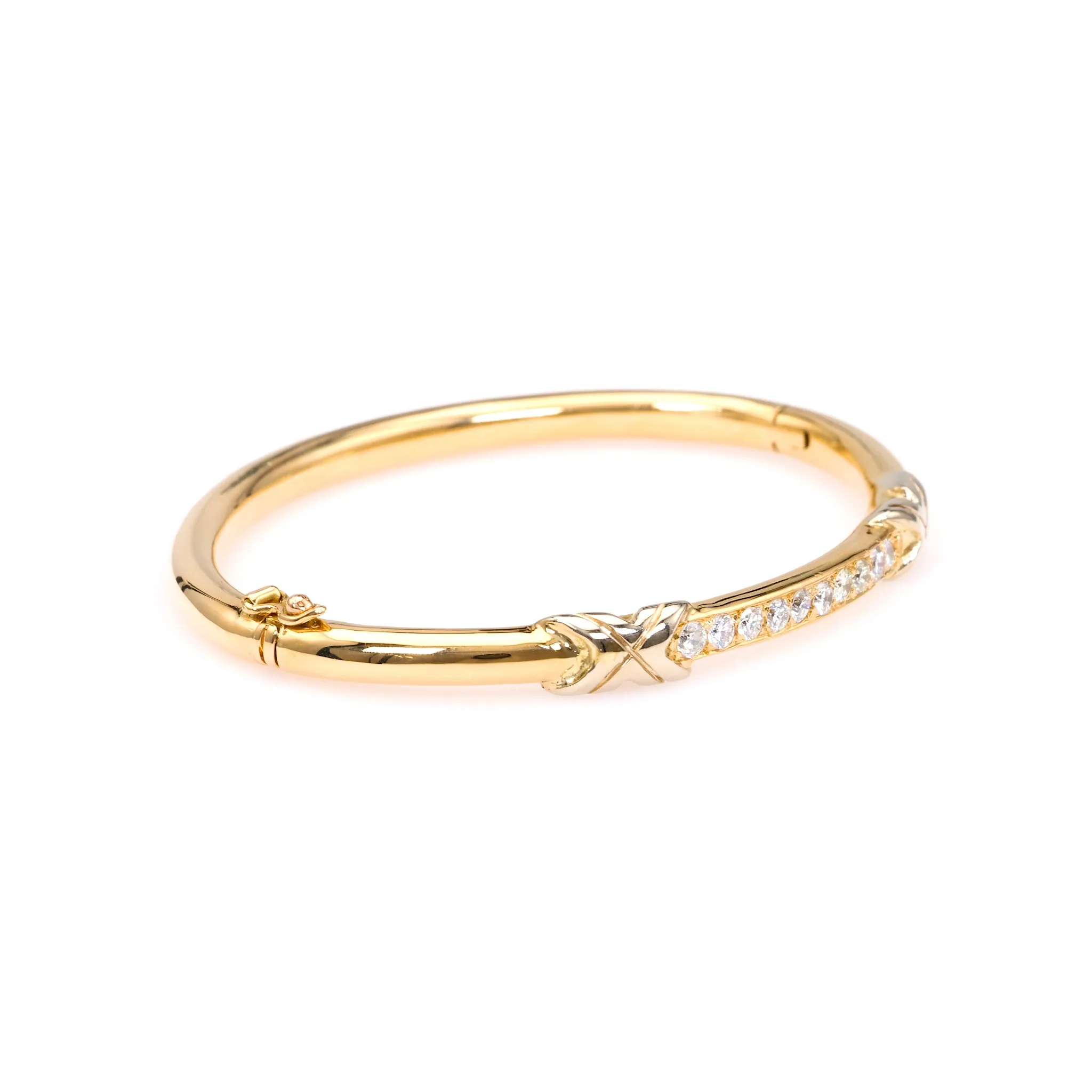 Vintage French Diamond 18k Yellow Gold Platinum Bangle