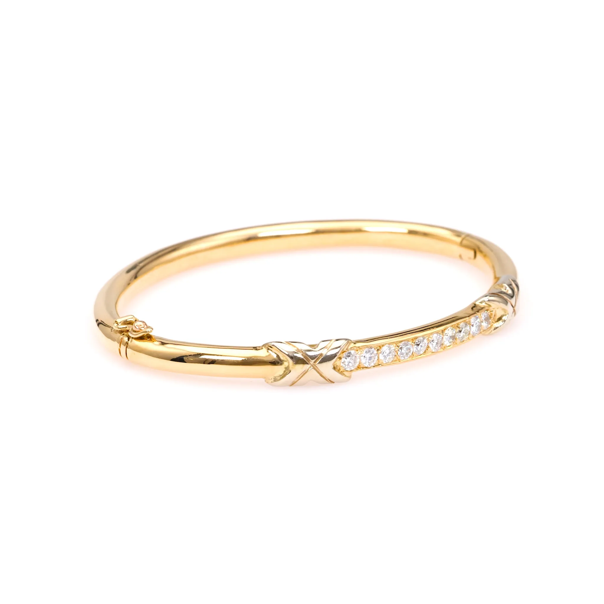 Vintage French Diamond 18k Yellow Gold Platinum Bangle