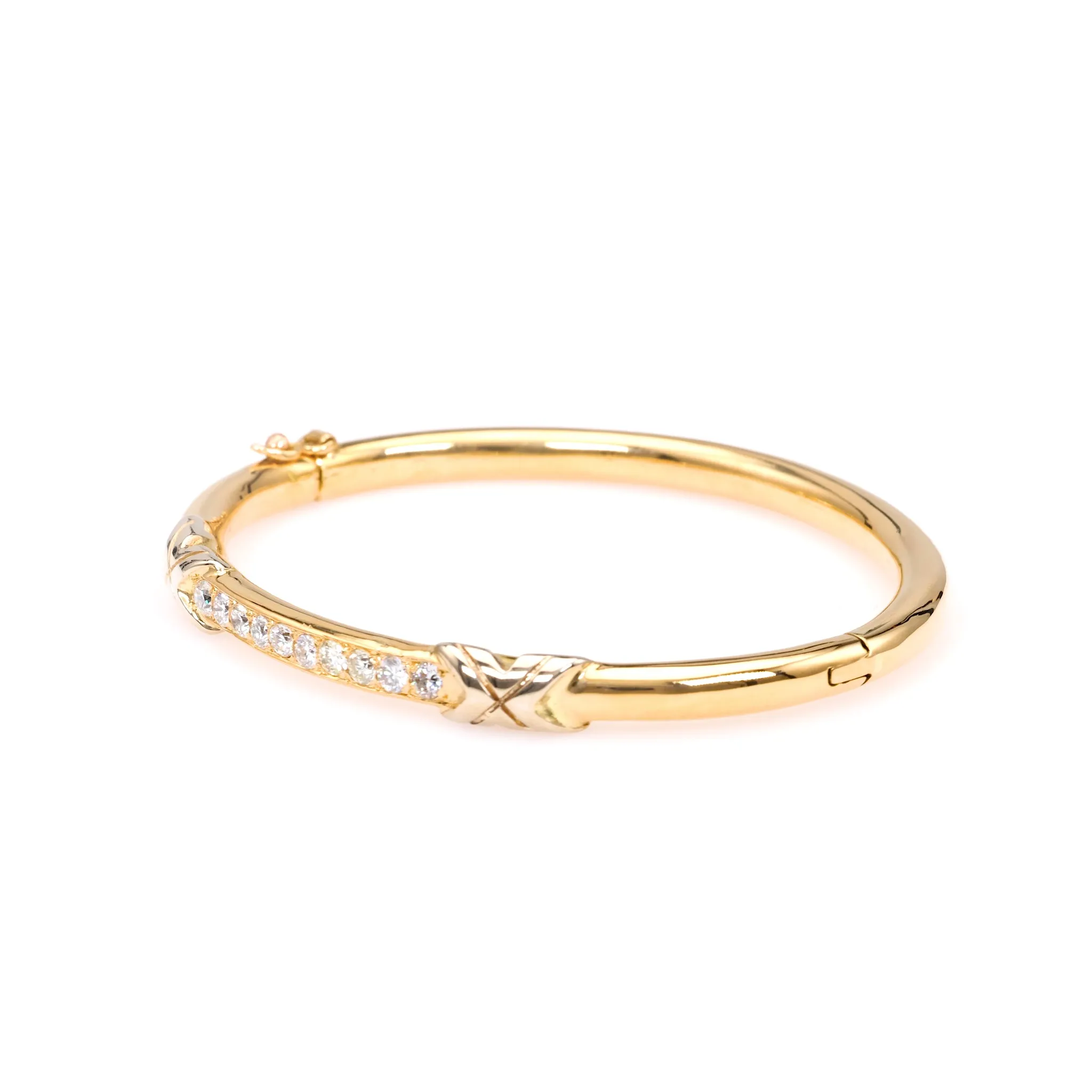 Vintage French Diamond 18k Yellow Gold Platinum Bangle