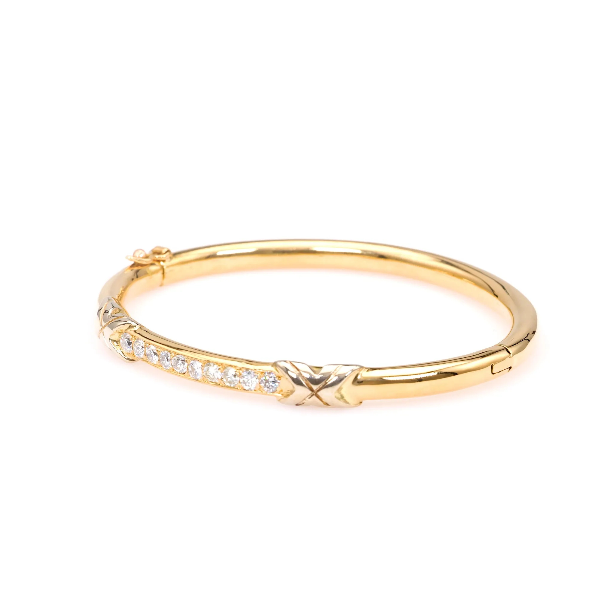 Vintage French Diamond 18k Yellow Gold Platinum Bangle