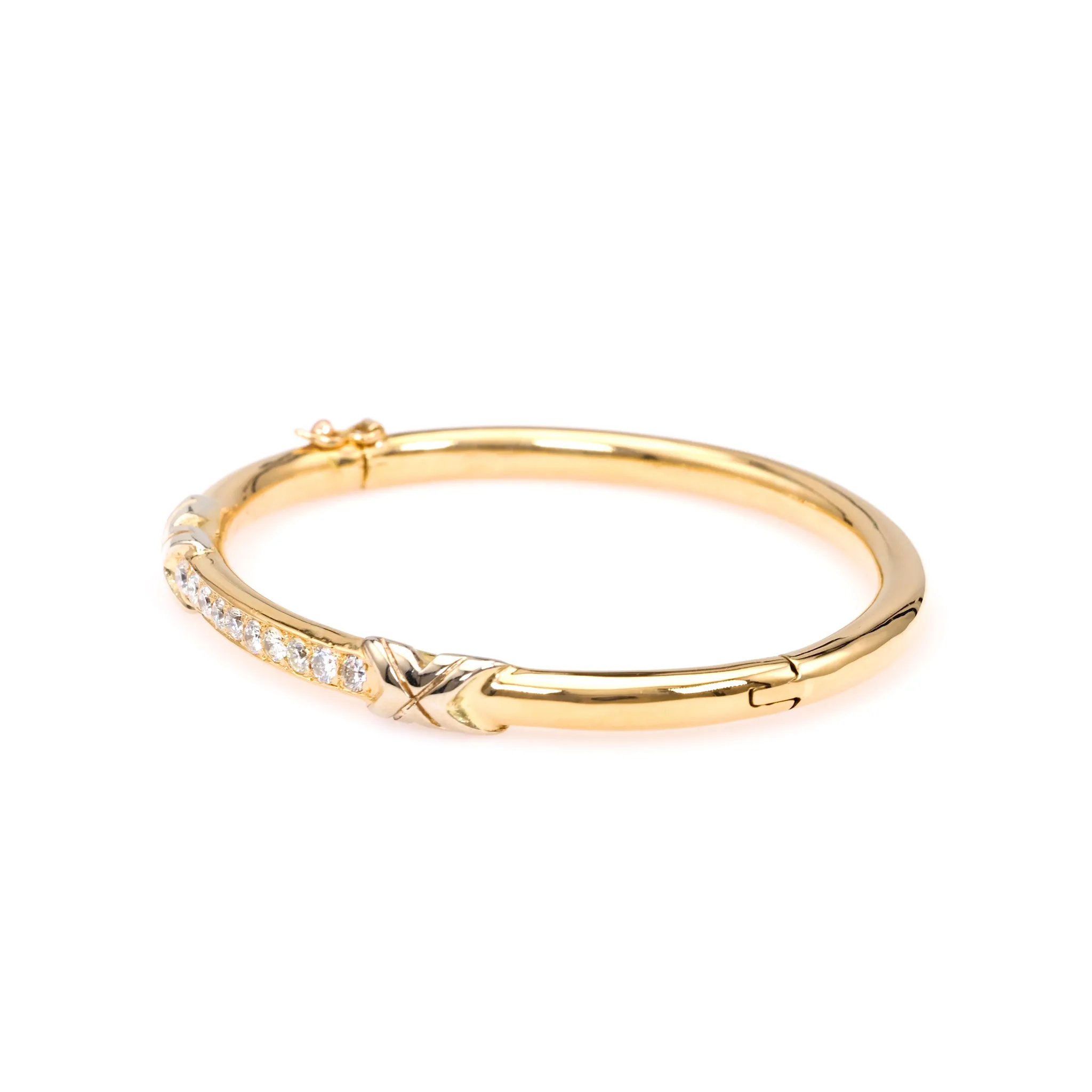 Vintage French Diamond 18k Yellow Gold Platinum Bangle