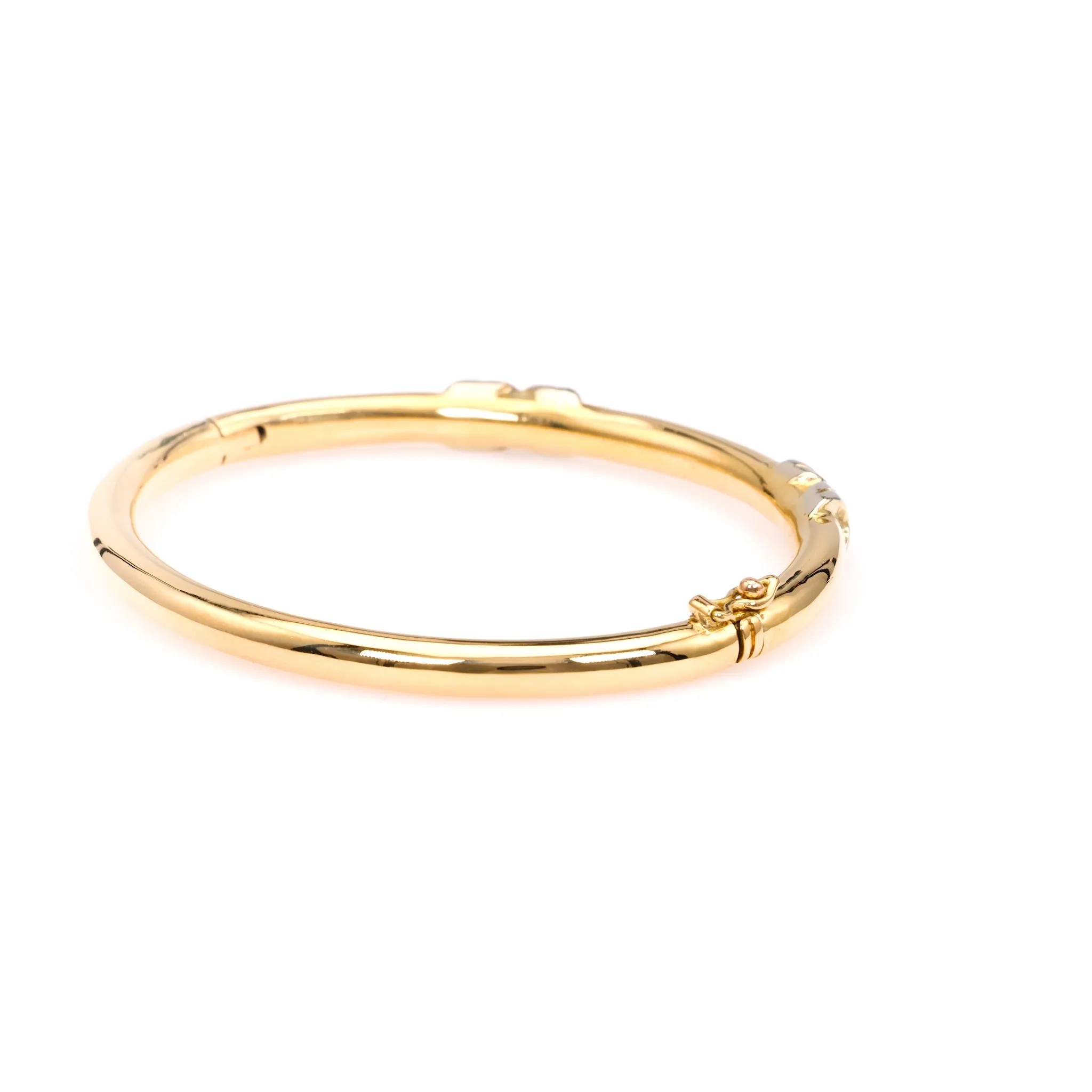 Vintage French Diamond 18k Yellow Gold Platinum Bangle