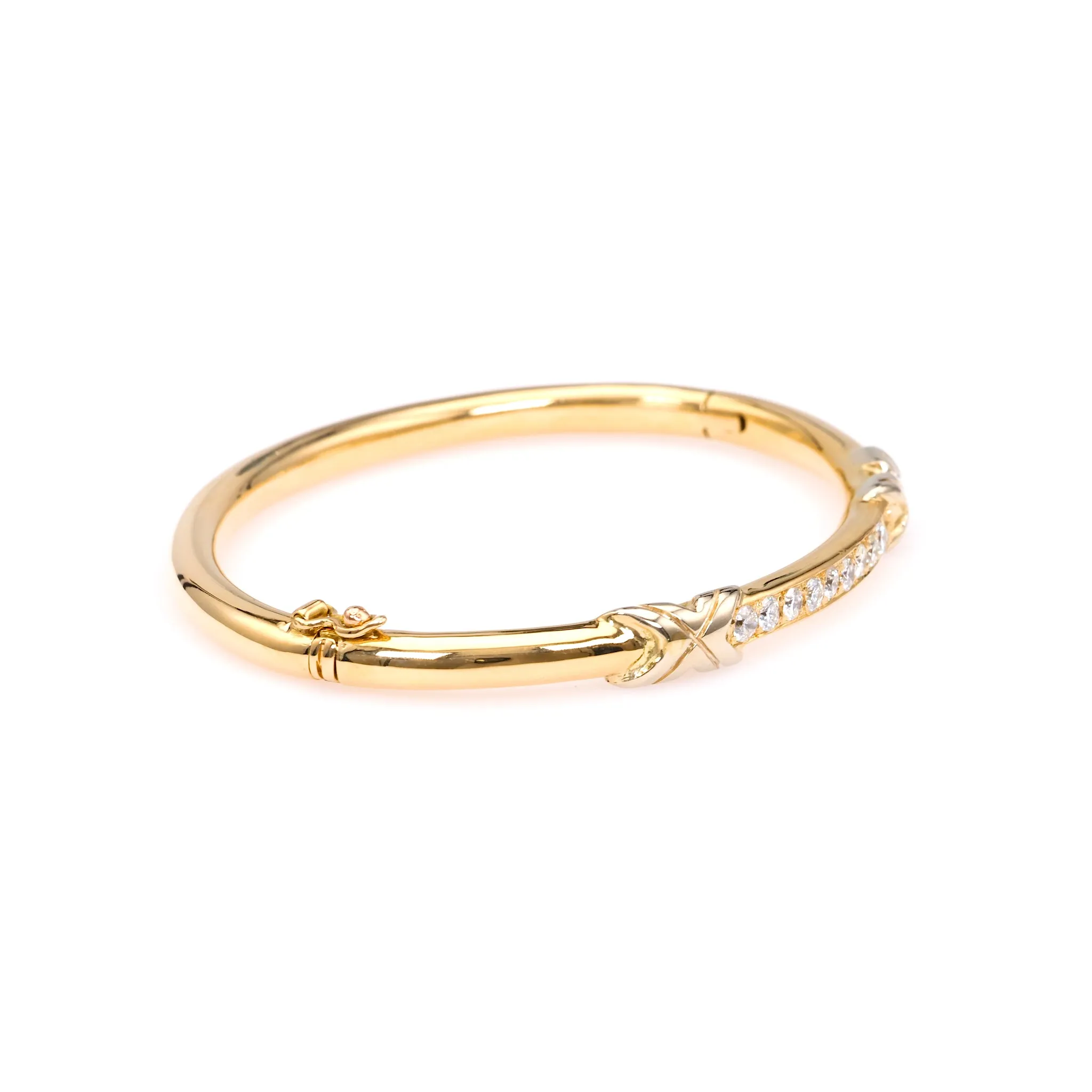 Vintage French Diamond 18k Yellow Gold Platinum Bangle