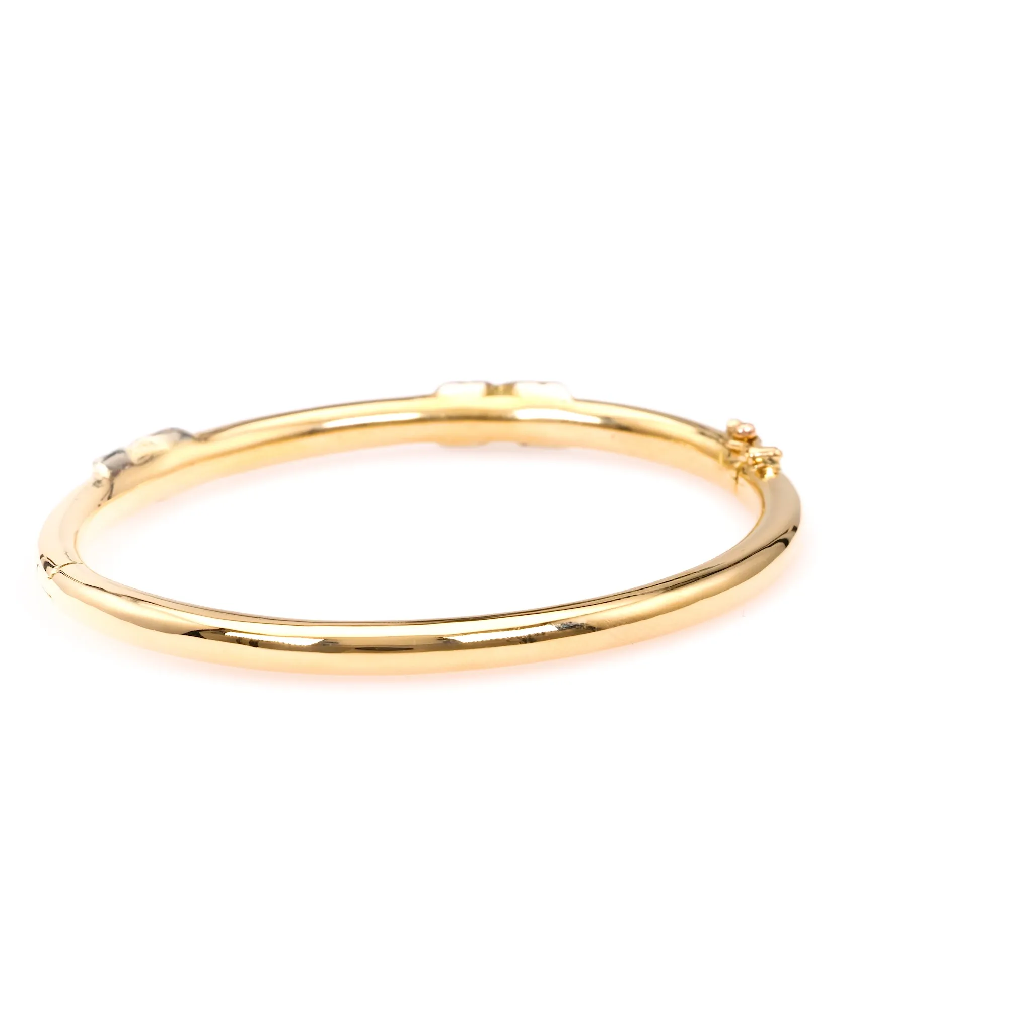 Vintage French Diamond 18k Yellow Gold Platinum Bangle