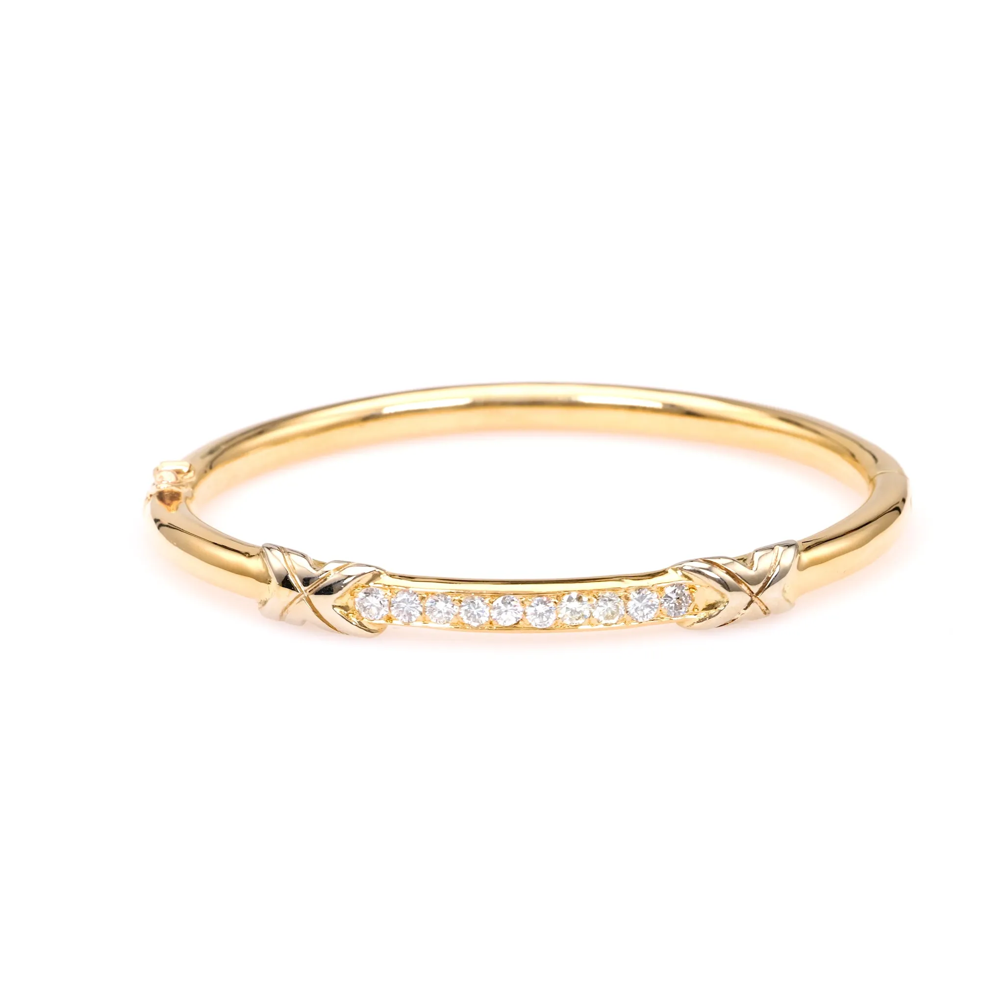 Vintage French Diamond 18k Yellow Gold Platinum Bangle