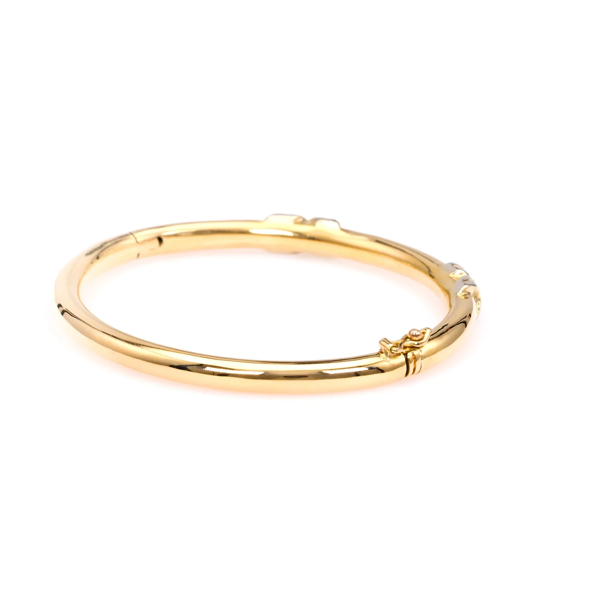 Vintage French Diamond 18k Yellow Gold Platinum Bangle