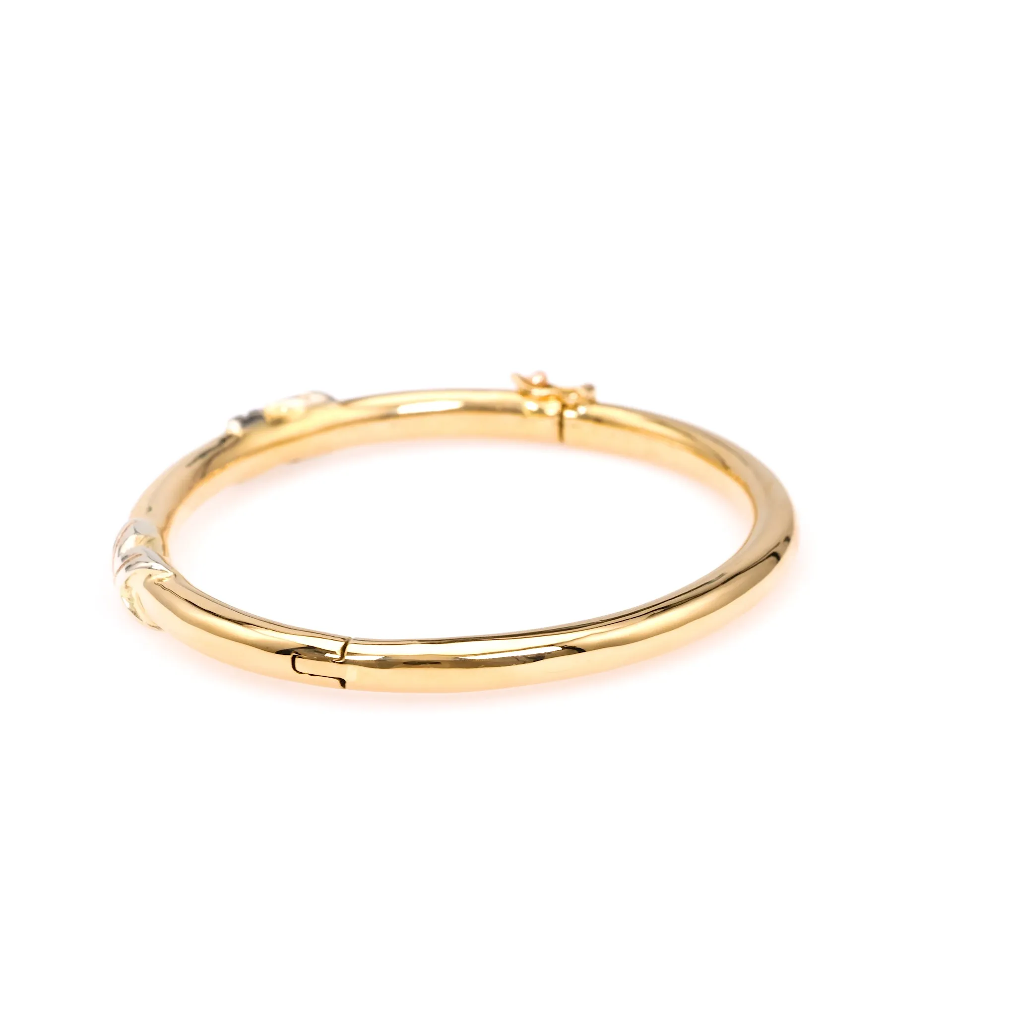 Vintage French Diamond 18k Yellow Gold Platinum Bangle