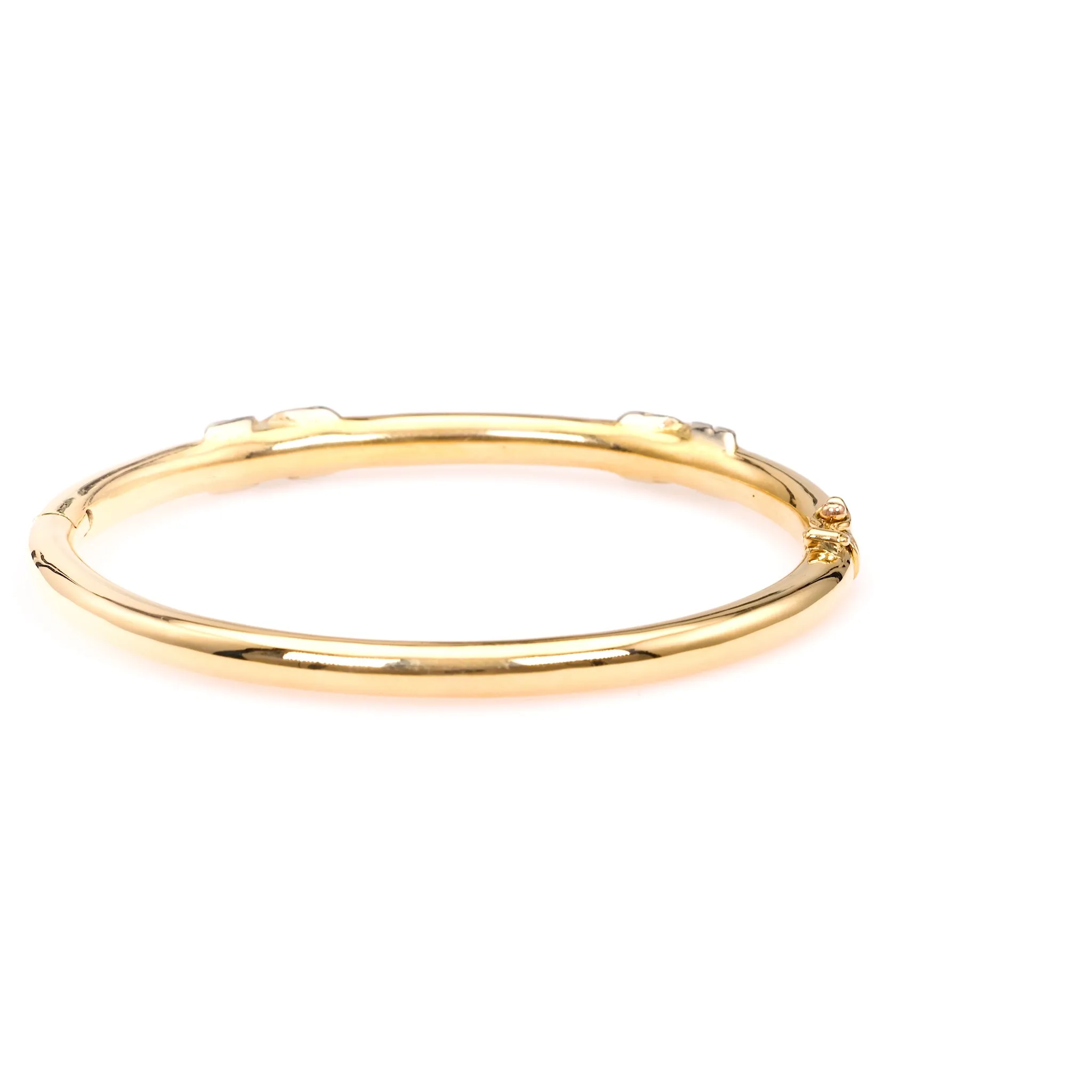 Vintage French Diamond 18k Yellow Gold Platinum Bangle