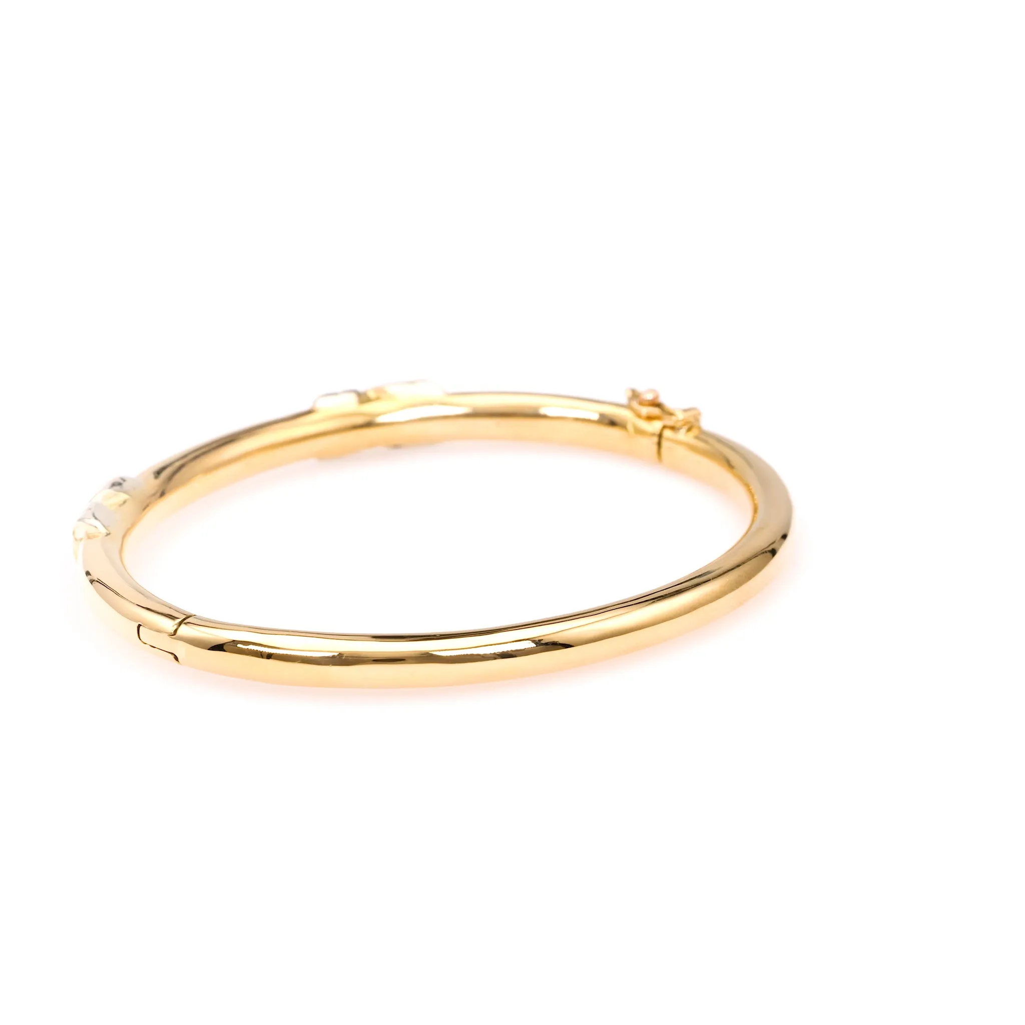 Vintage French Diamond 18k Yellow Gold Platinum Bangle