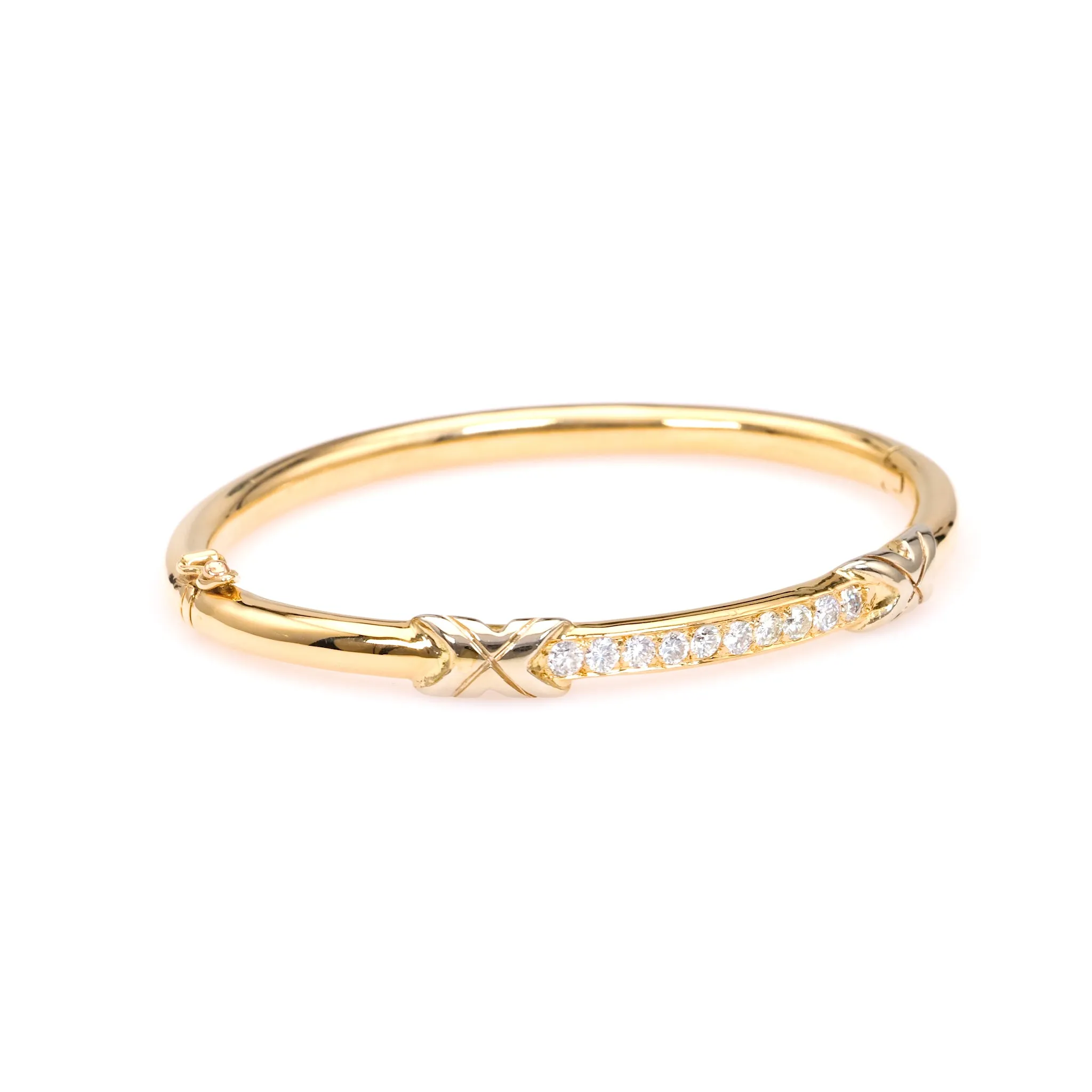 Vintage French Diamond 18k Yellow Gold Platinum Bangle