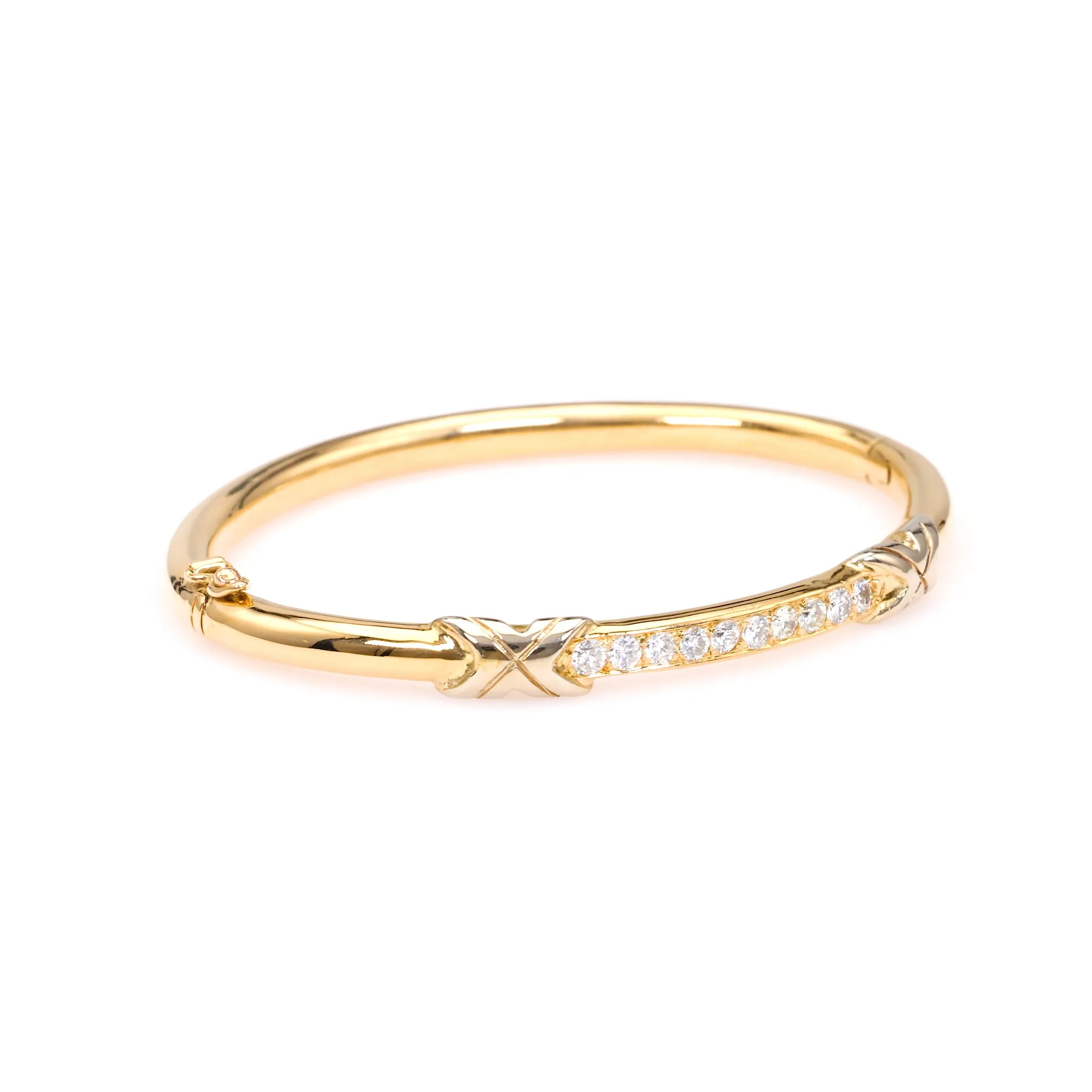 Vintage French Diamond 18k Yellow Gold Platinum Bangle