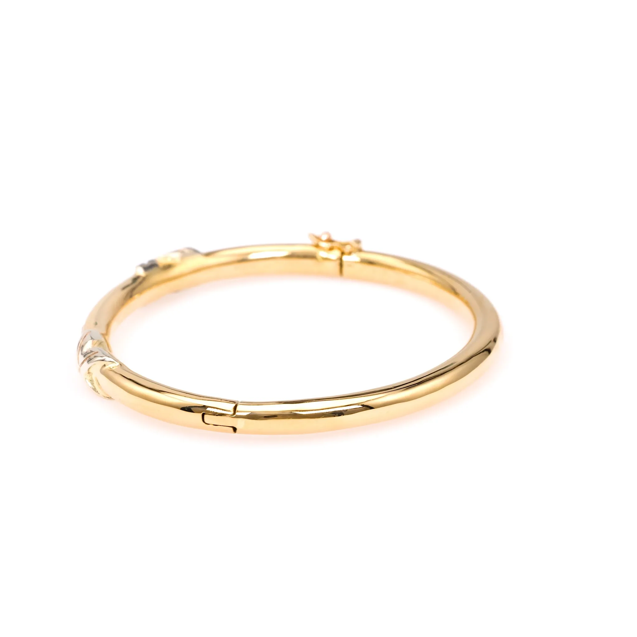 Vintage French Diamond 18k Yellow Gold Platinum Bangle