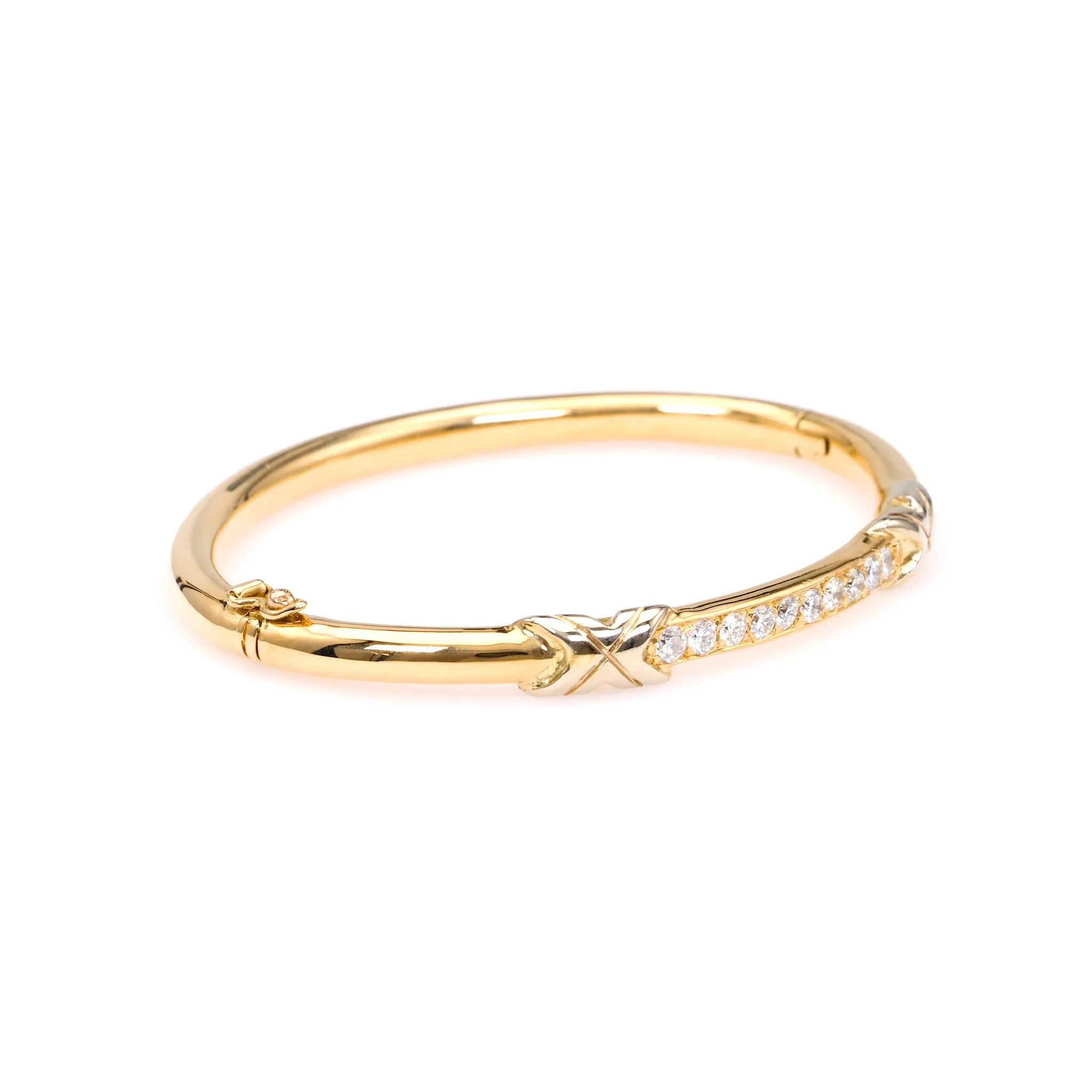 Vintage French Diamond 18k Yellow Gold Platinum Bangle