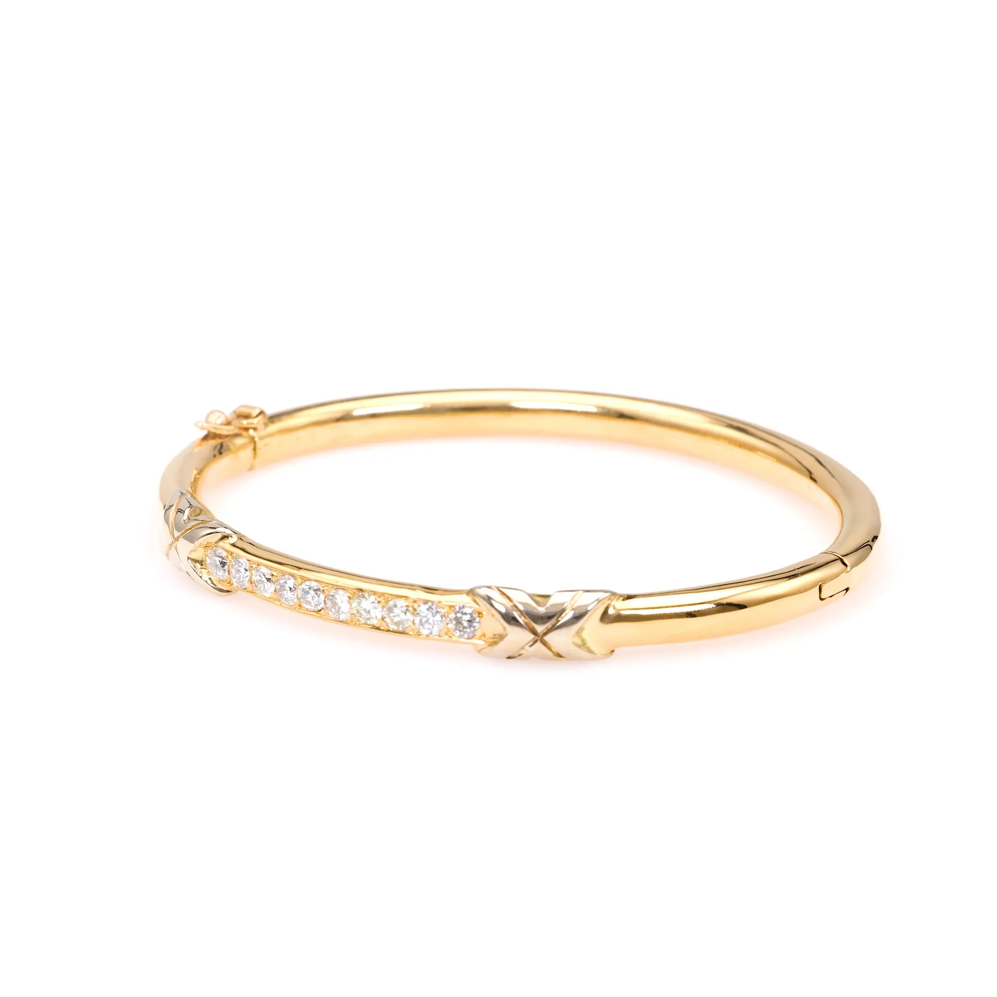 Vintage French Diamond 18k Yellow Gold Platinum Bangle