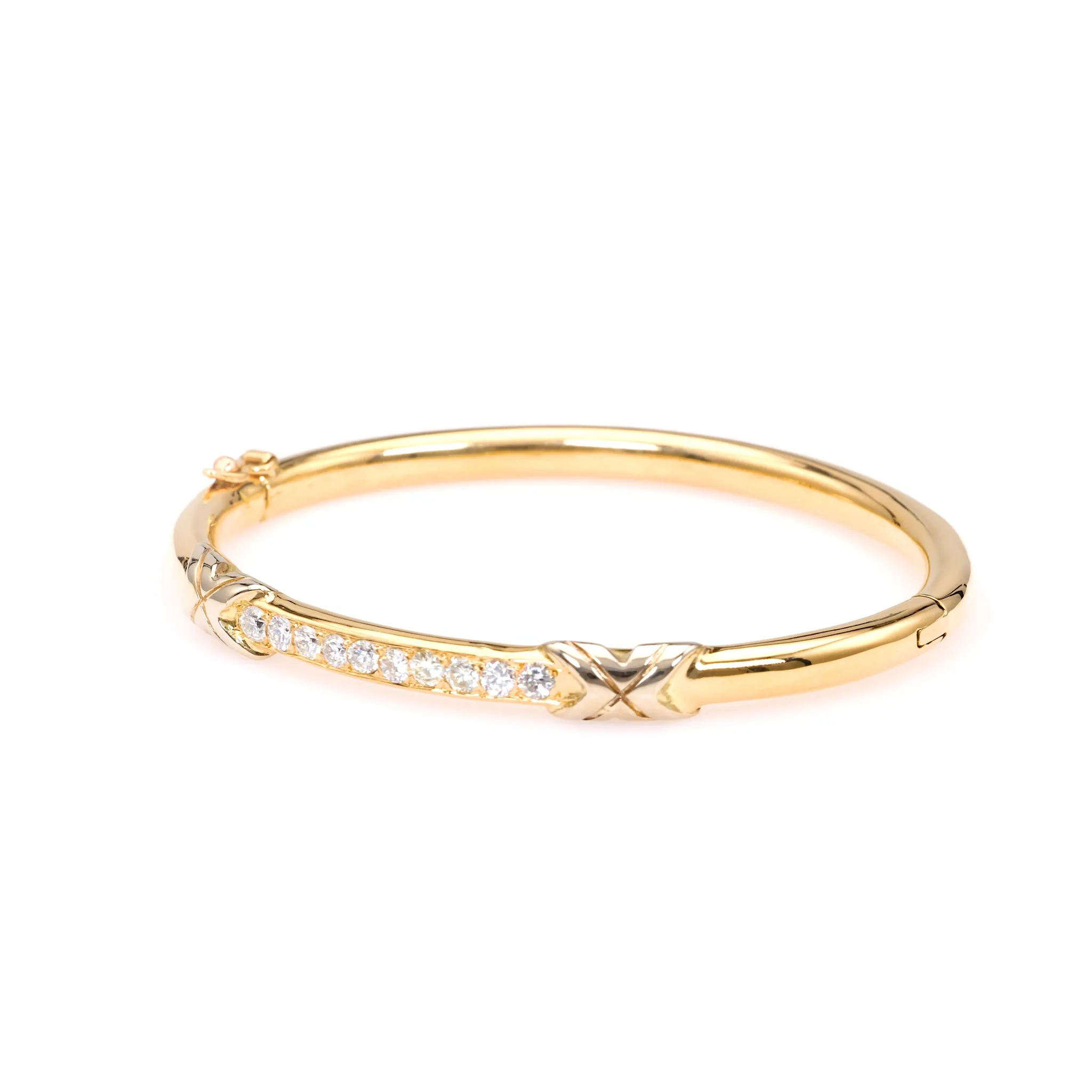 Vintage French Diamond 18k Yellow Gold Platinum Bangle