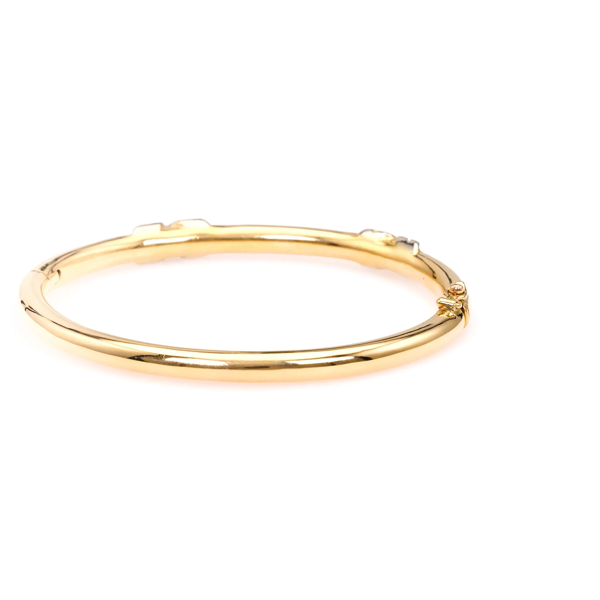 Vintage French Diamond 18k Yellow Gold Platinum Bangle