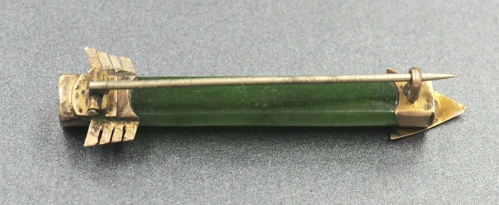 Vintage Jade Gold Plated Bar Brooch