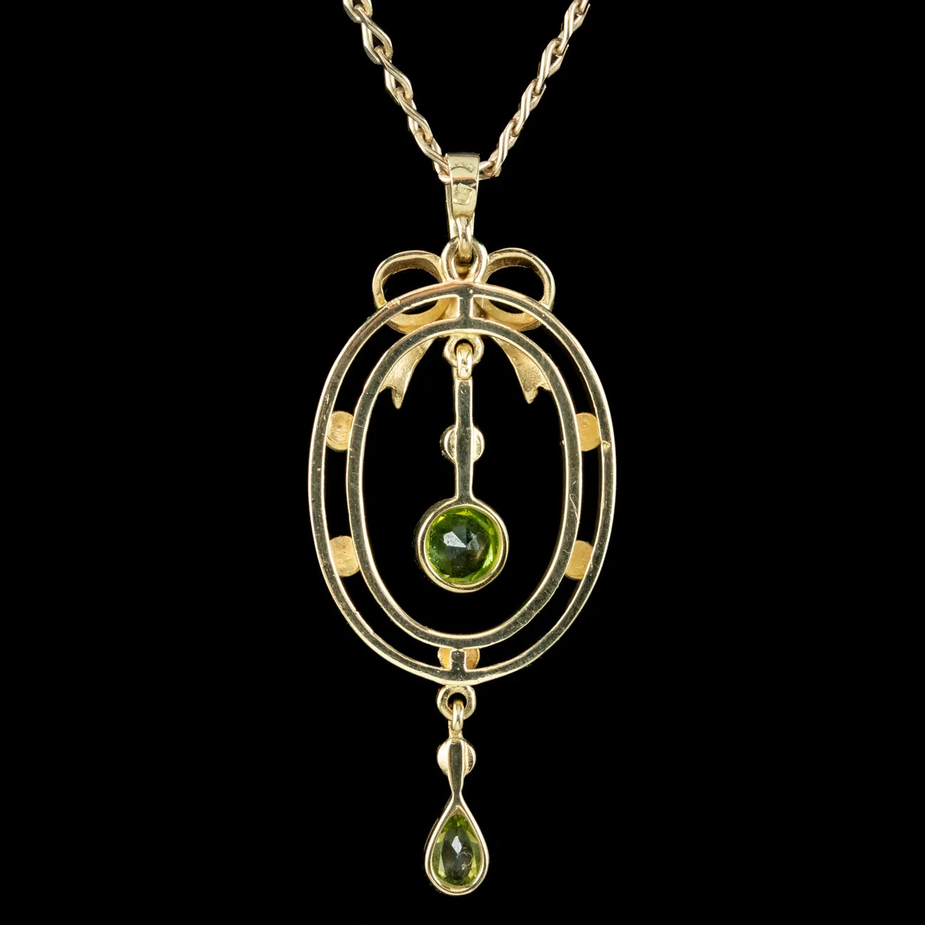 Vintage Peridot Pearl Pendant Necklace 9ct Gold