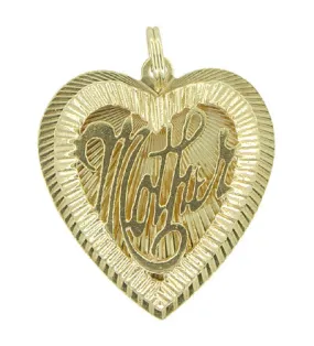 Vintage "Mother" Filigree Heart Charm in 14 Karat Gold