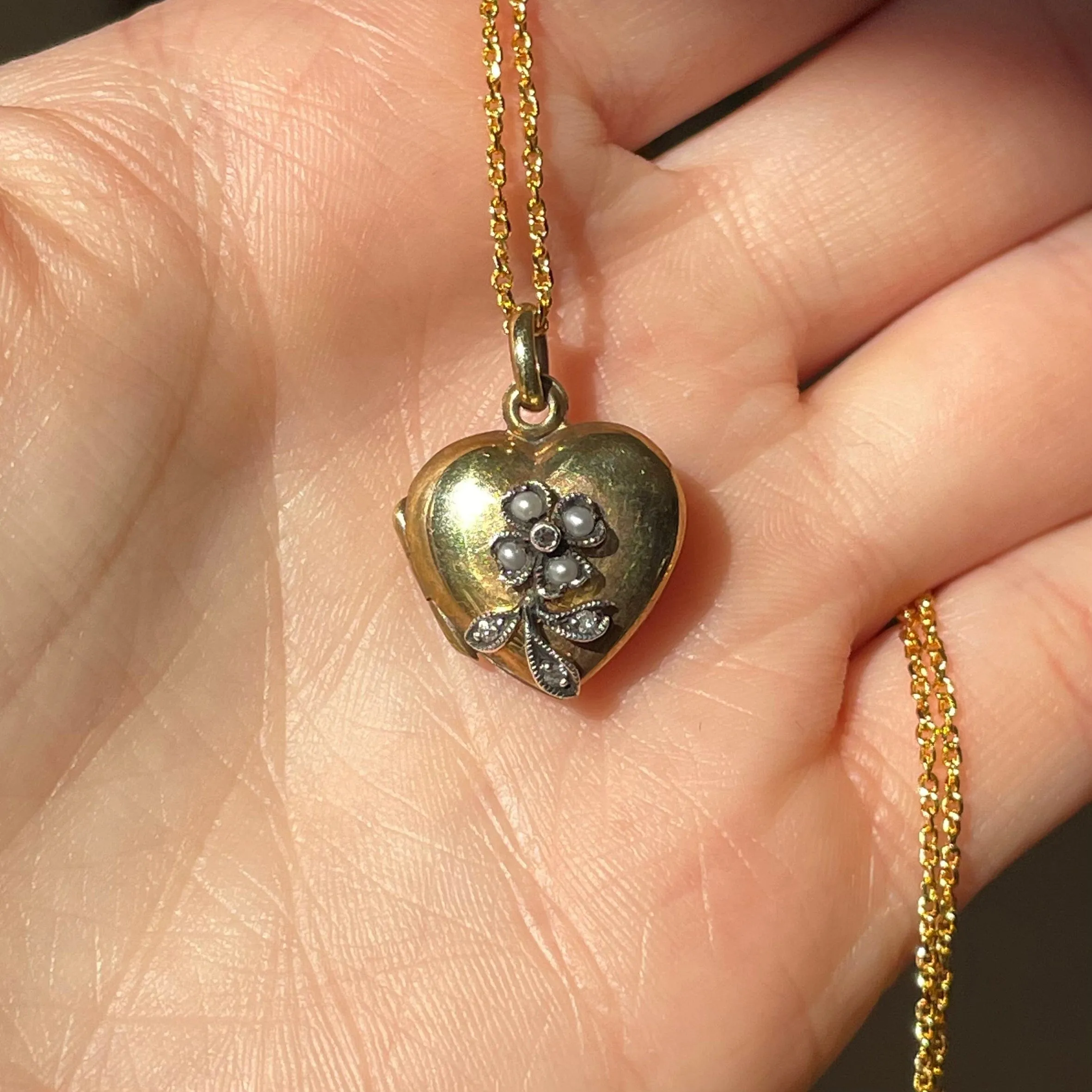 Vintage Victorian Style Diamond Pearl Heart Locket Necklace