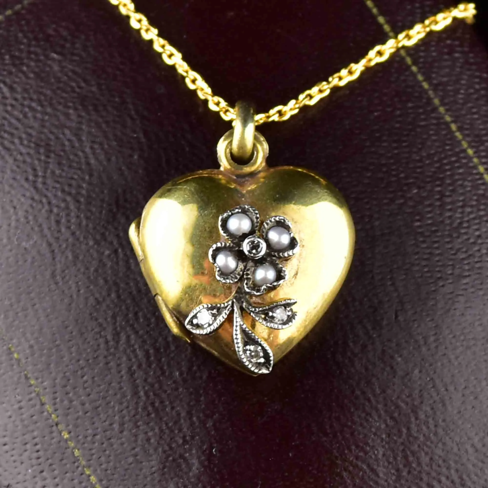 Vintage Victorian Style Diamond Pearl Heart Locket Necklace