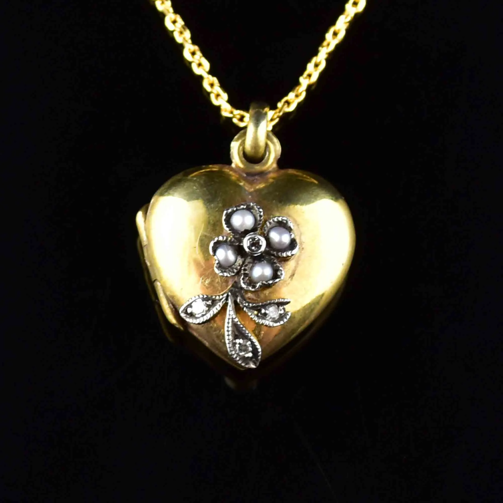 Vintage Victorian Style Diamond Pearl Heart Locket Necklace