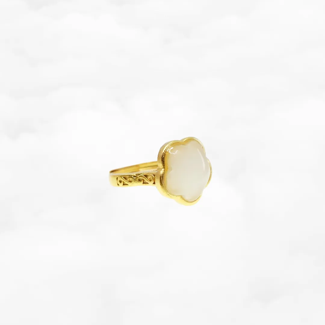 White Jade Plum Blossom Flower Ring