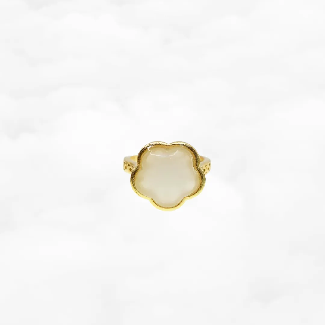 White Jade Plum Blossom Flower Ring