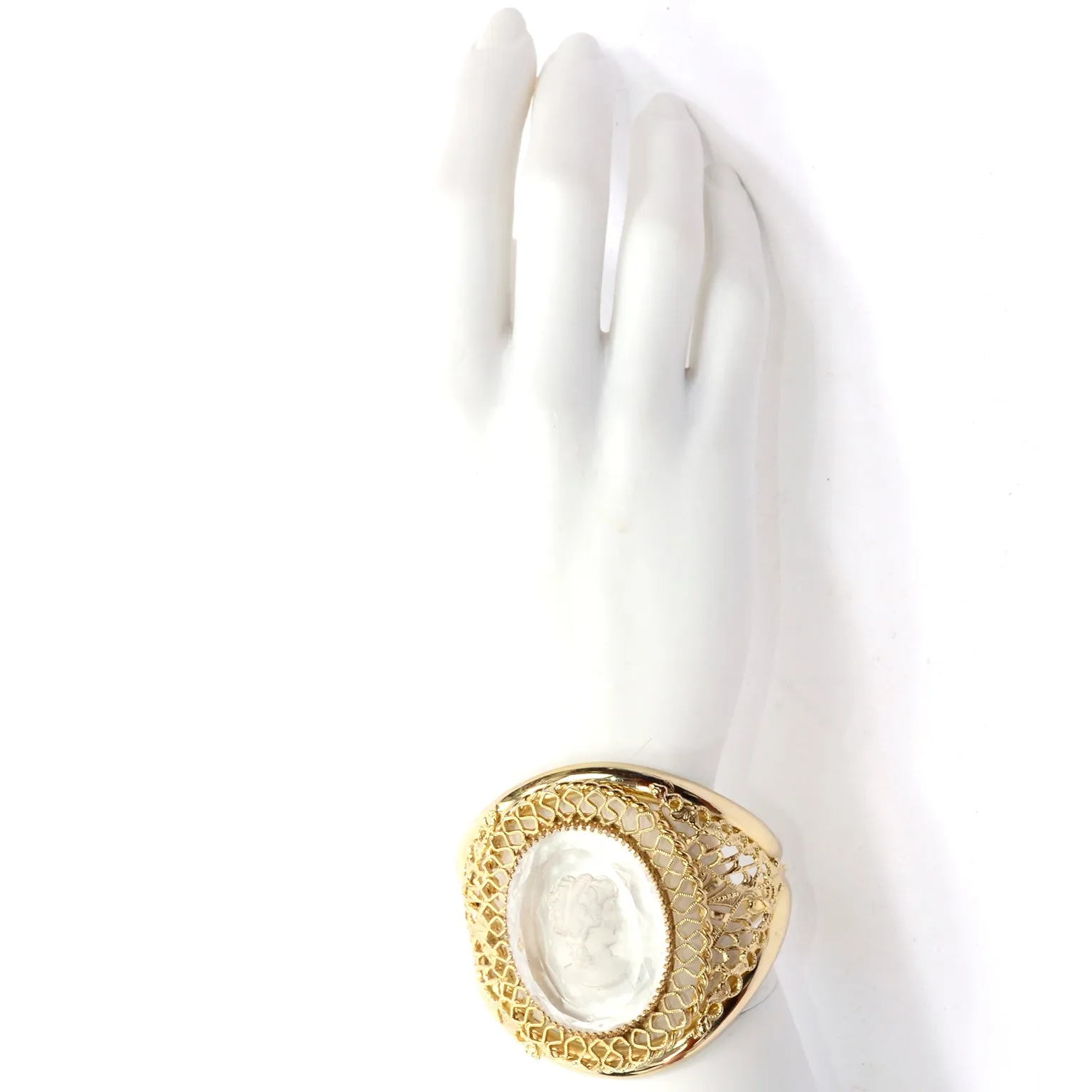 Whiting & Davis Vintage Clear Cameo Gold Clamper Bracelet