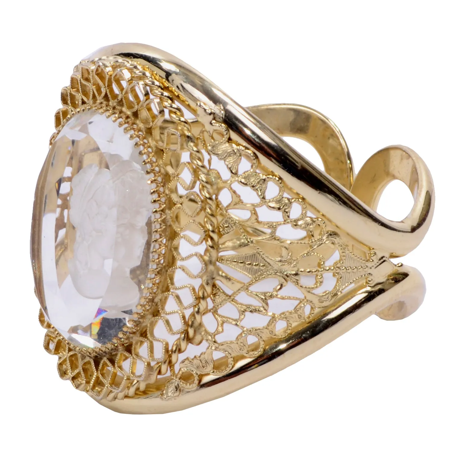 Whiting & Davis Vintage Clear Cameo Gold Clamper Bracelet