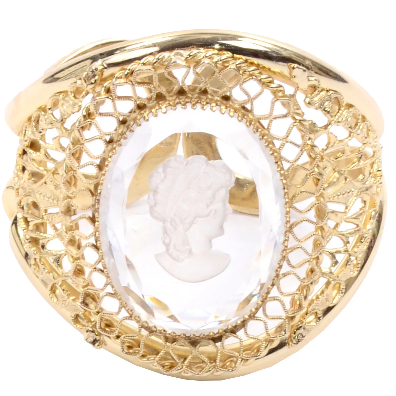 Whiting & Davis Vintage Clear Cameo Gold Clamper Bracelet