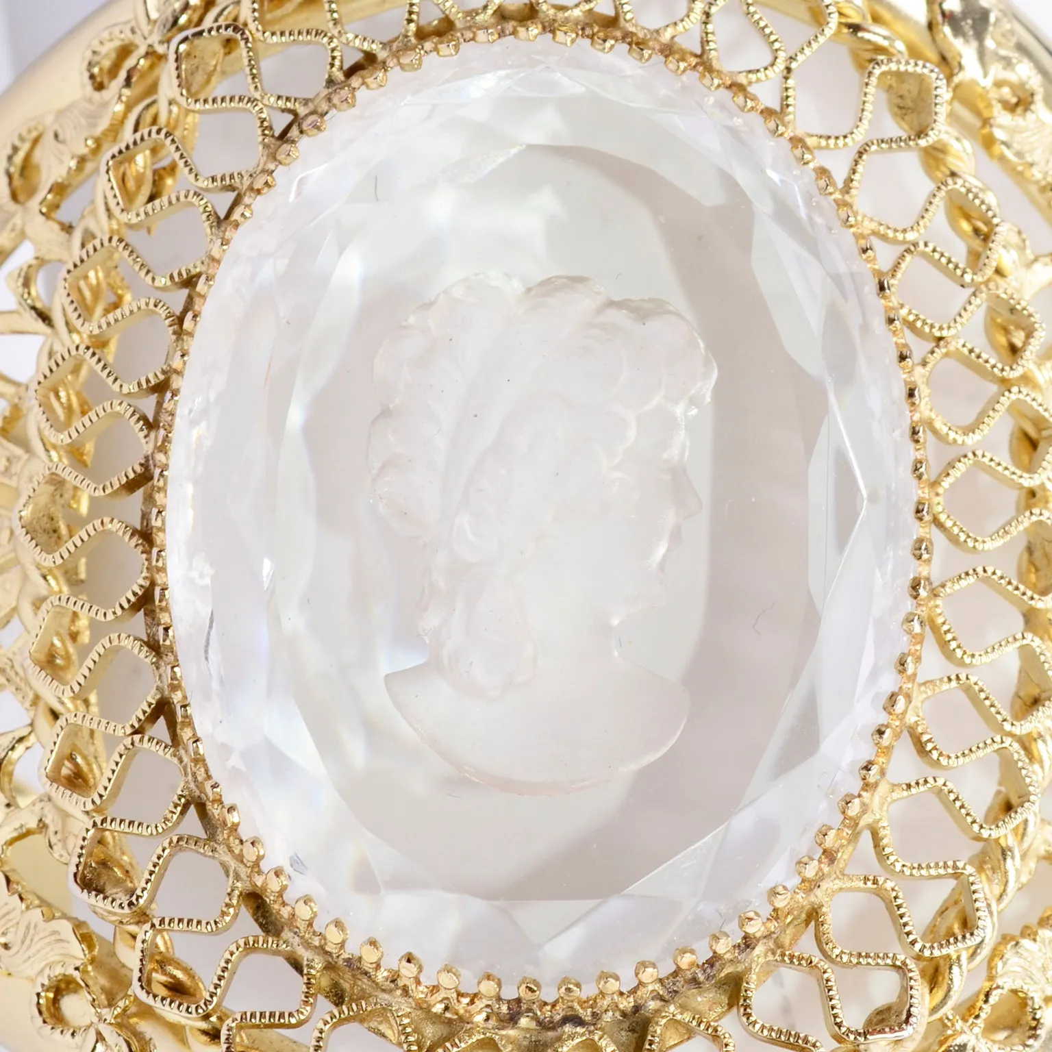 Whiting & Davis Vintage Clear Cameo Gold Clamper Bracelet