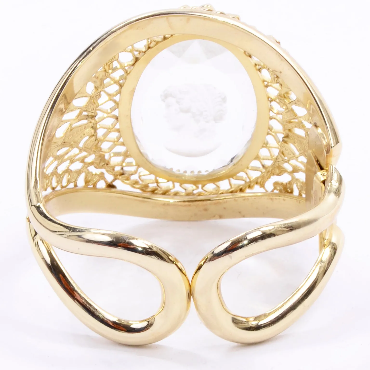 Whiting & Davis Vintage Clear Cameo Gold Clamper Bracelet