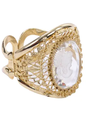 Whiting & Davis Vintage Clear Cameo Gold Clamper Bracelet