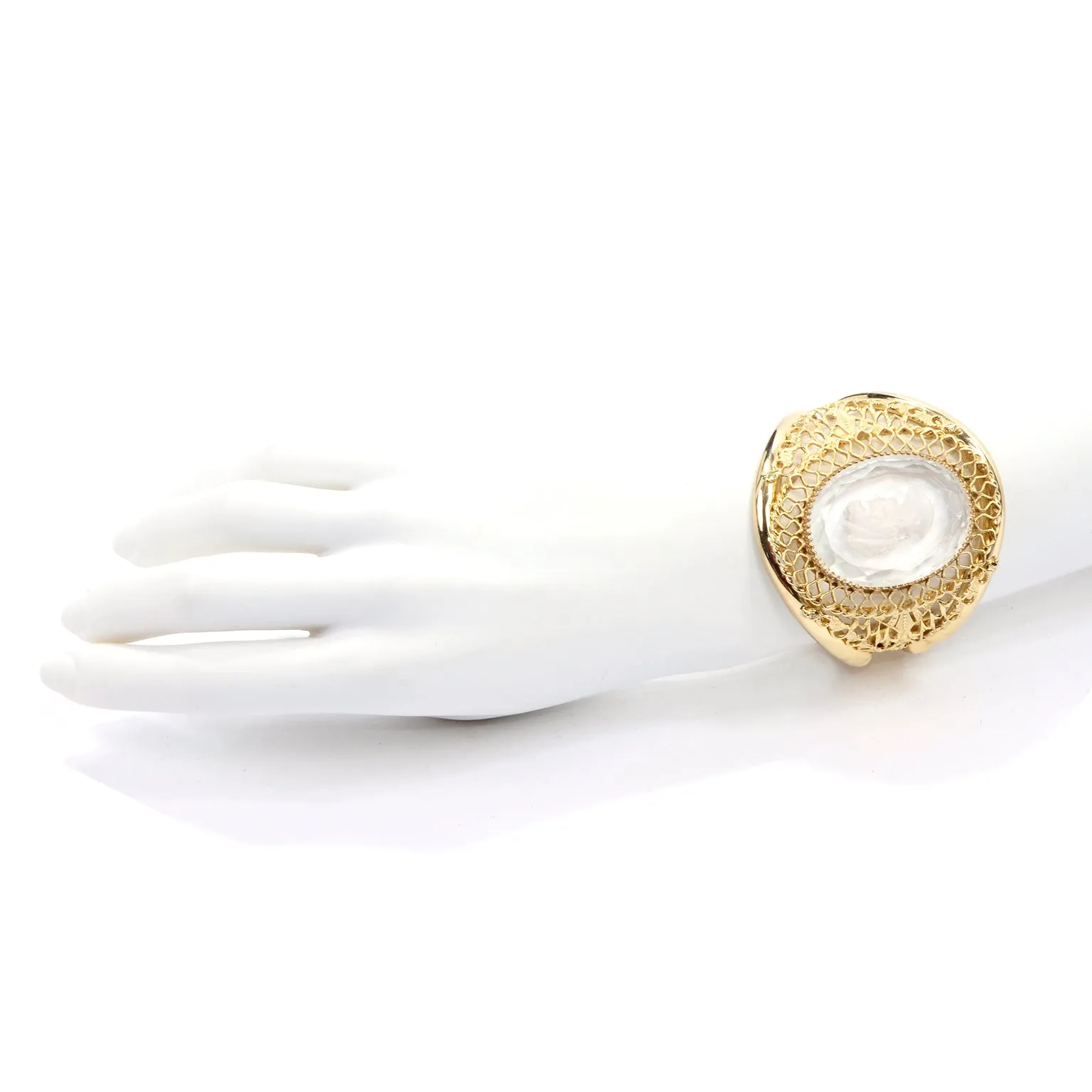 Whiting & Davis Vintage Clear Cameo Gold Clamper Bracelet